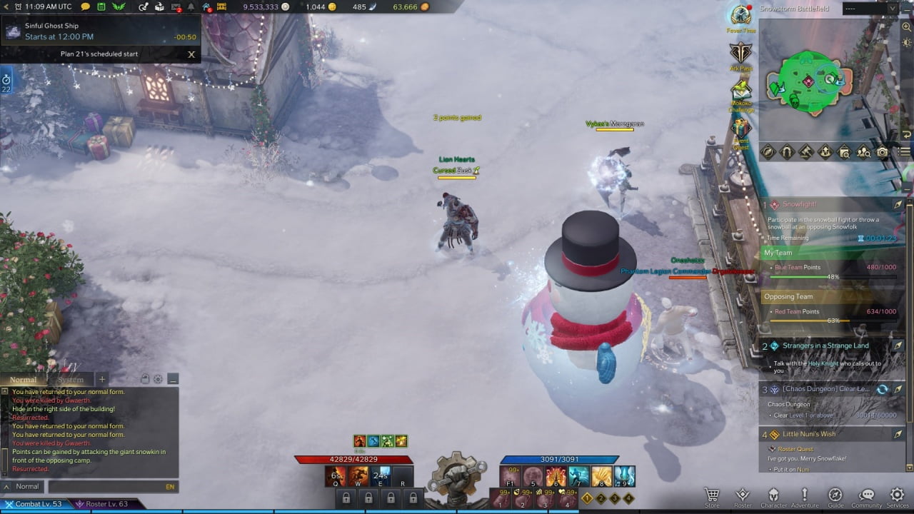 Points can be gained by attacking the Giant Snowman
