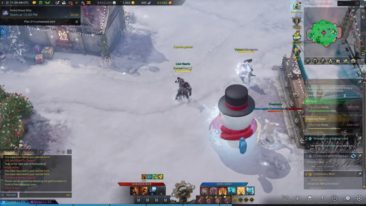 Points can be gained by attacking the Giant Snowman