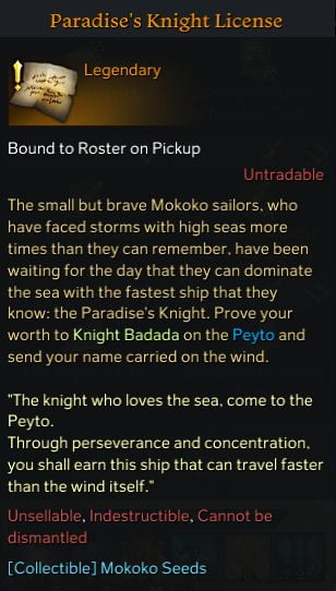 Paradise's Knight License Mokoko Quest