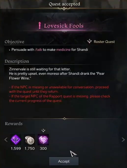 Lovesick Fools Quest