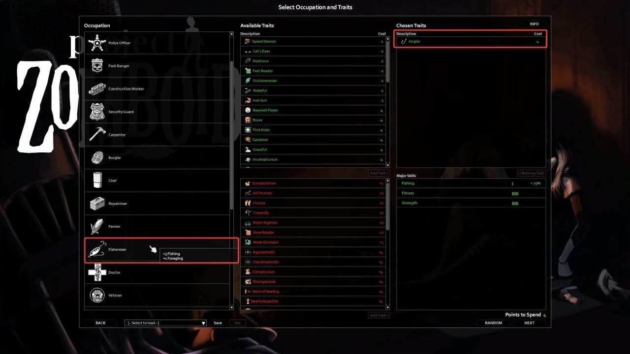 Project Zomboid Occupation and Trait